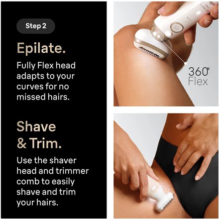 Braun Epilator , Silk-épil 9 Flex SkinSpa SES9-481 3D , Operating time (max) 50 min , Number of power levels 2 , Wet & Dry , White/Gold