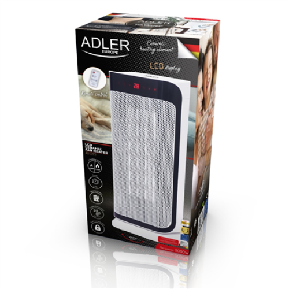 Adler Heater AD 7723 Fan Heater, 2000 W, Number of power levels 2, White