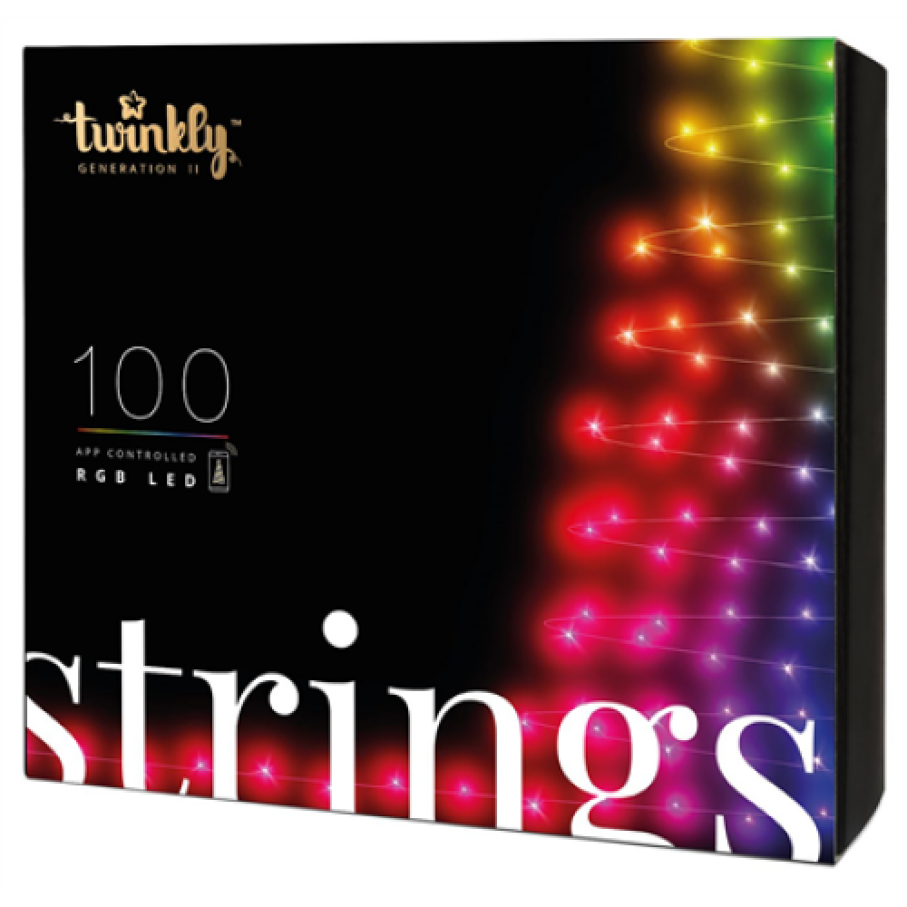 Twinkly,Strings Smart LED Lights 100 RGB (Multicolor), 8m, Black wire,RGB – 16M+ colors