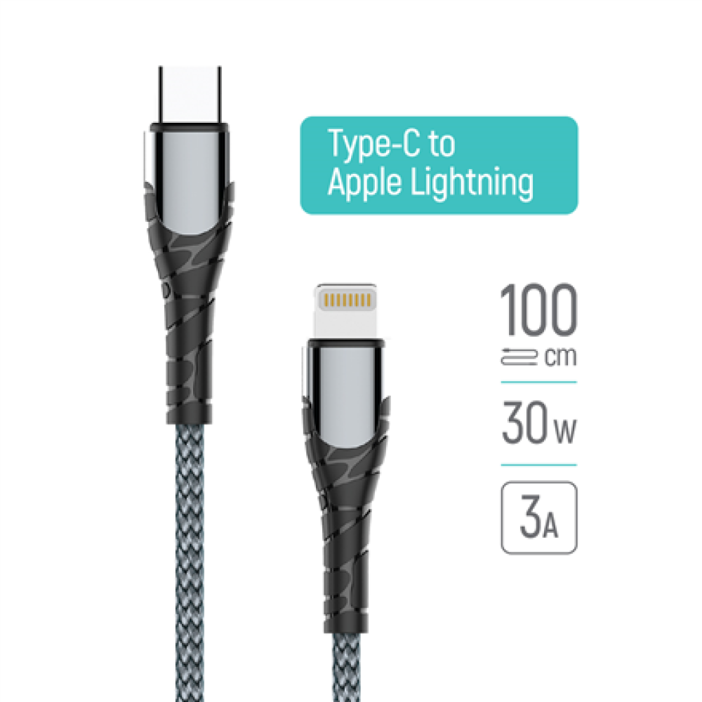 ColorWay Cable Type-C - Apple Lightning (PD Fast Charging) 3.0А (30W), 1m , CW-CBPDCL033-GR