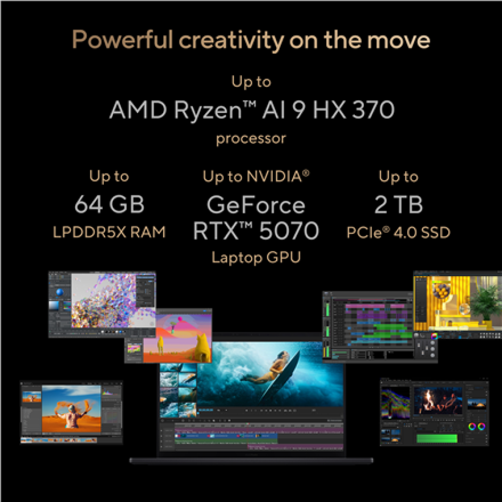 Asus , ProArt P16 H7606WP-RJ079X , Nano Black , 16 , OLED , Touchscreen , 3K , 2880 x 1800 pixels , 120 Hz , Glossy , AMD Ryzen AI 9 , HX370 , 64 GB , LPDDR5X , Solid-state drive capacity 2000 GB , NVIDIA GeForce RTX 5070 , GDDR7 , 8 GB , Windows 11 Pro ,