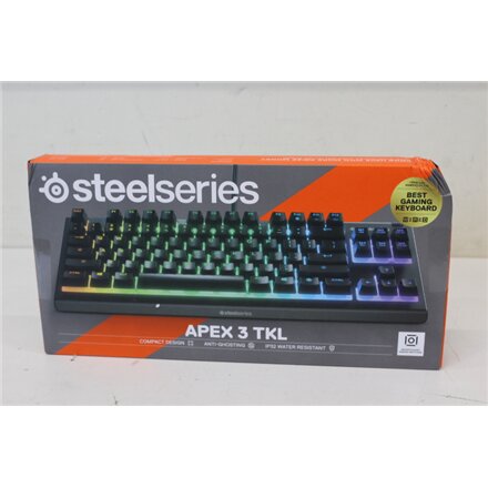 SALE OUT. SteelSeries Apex 3 Gaming Keyboard, TKL, US Layout, Wired, Black , SteelSeries , Gaming Keyboard , Black , Gaming keyboard , Wired , US , DAMAGED PACKAGING , Whisper-Quiet Switches