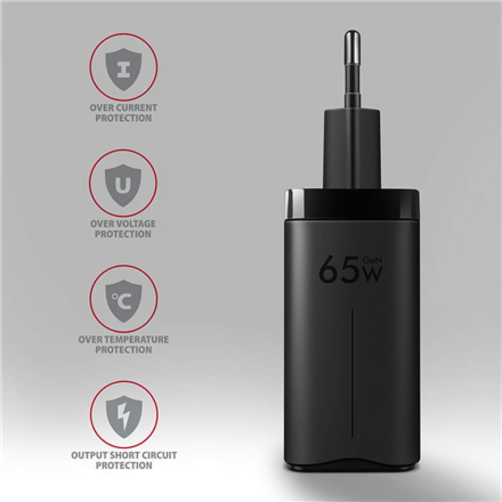 AXAGON GaN wallcharger 3x port (USB-A + 2x USB-C), 65W , ACU-DPQ65