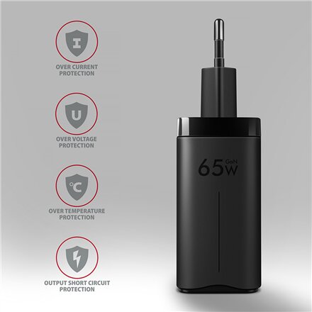 AXAGON GaN wallcharger 3x port (USB-A + 2x USB-C), 65W , ACU-DPQ65