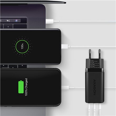 AXAGON GaN wallcharger 3x port (USB-A + 2x USB-C), 65W , ACU-DPQ65