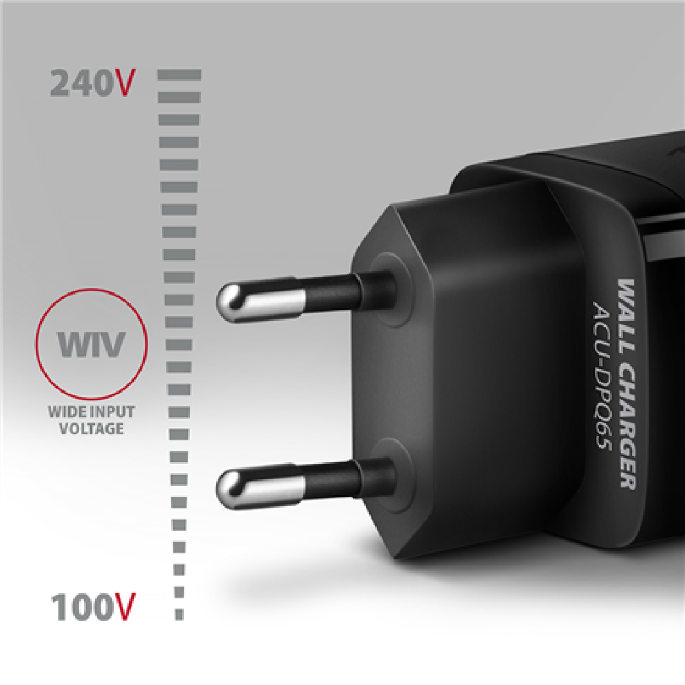 AXAGON GaN wallcharger 3x port (USB-A + 2x USB-C), 65W , ACU-DPQ65
