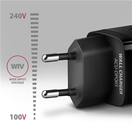 AXAGON GaN wallcharger 3x port (USB-A + 2x USB-C), 65W , ACU-DPQ65