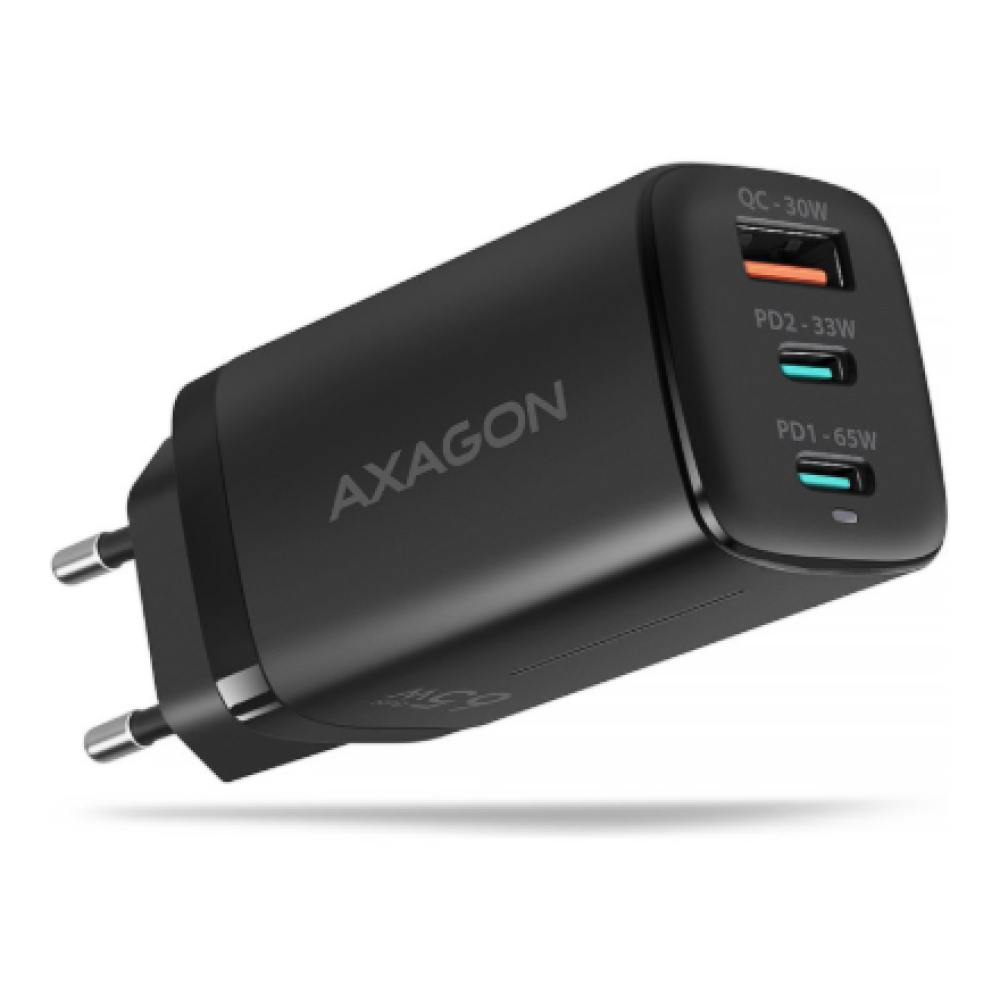 AXAGON GaN wallcharger 3x port (USB-A + 2x USB-C), 65W , ACU-DPQ65