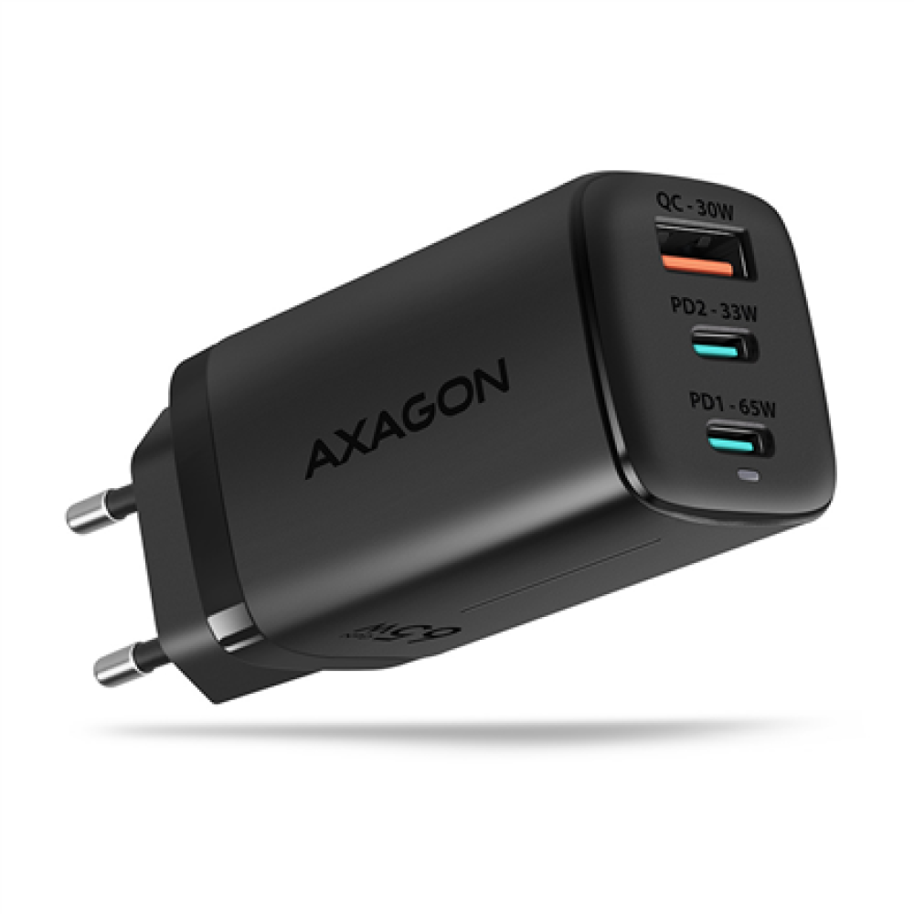 AXAGON GaN wallcharger 3x port (USB-A + 2x USB-C), 65W , ACU-DPQ65