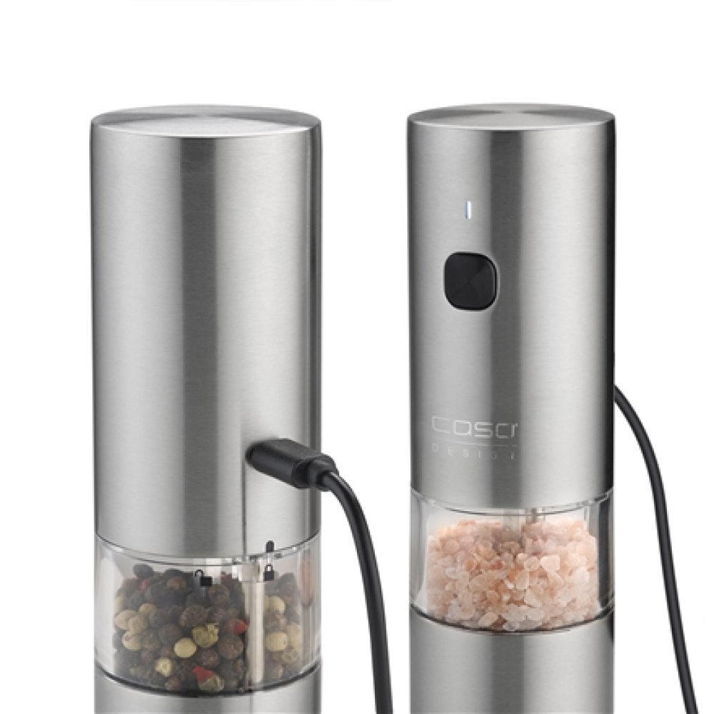 01836 Caso Salt and Pepper Grinder , SpiceDuo , Electric , Housing material Stainless steel , Lithium