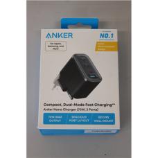 SALE OUT. Anker Nano Charger 70W, 3 ports, Black , Anker Nano Charger 70W, 3 ports, Black , 2 x 24 pin USB-C, 4 pin USB Type A , UNPACKED, MISSING INNER PACKAGING