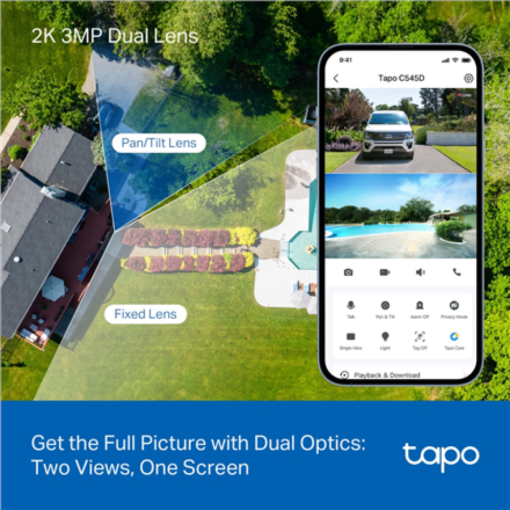 TP-LINK , Dual Lens Security Wi-Fi Camera , Tapo C545D , Dome , 3 MP , 6mm , IP66 , H.264 , MicroSD, up to 512 GB