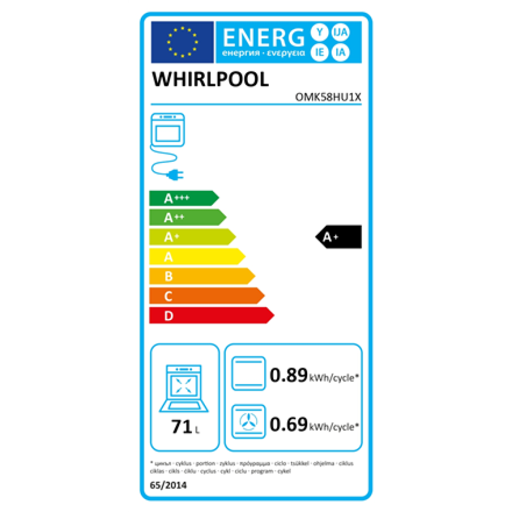 Whirlpool Oven , OMK58HU1X , 71 L , Electric , Hydrolytic , Electronic , Convection , Height 59.5 cm , Width 59.5 cm , Stainless Steel