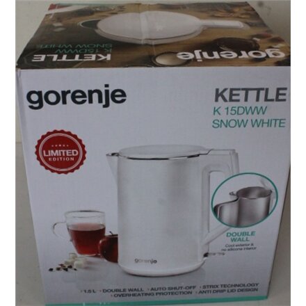 SALE OUT. GoGorenje K15DWW Kettle, Electric, Capacity 1.5 L, Power 2200 W, Plastic, White , Kettle , K15DWW , Electric , 2200 W , 1.5 L , Plastic + metal , 360° rotational base , White , DAMAGED PACKAGING , Gorenje Kettle , K15DWW , Electric , 2200 W , 1.