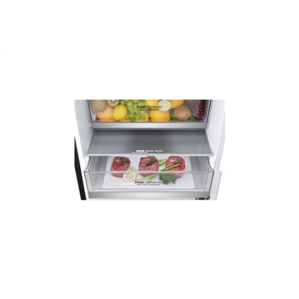 LG Refrigerator GBB72MCUGN Energy efficiency class D Free standing Combi Height 203 cm No Frost system Fridge net capacity 277 L Freezer net capacity 107 L Display 35 dB Black