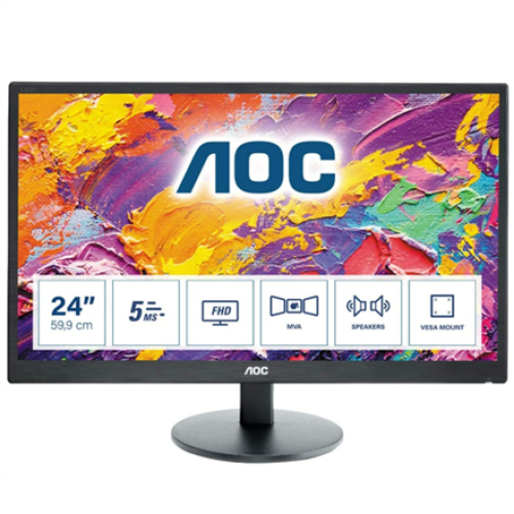 AOC M2470SWH 24 , VA, FHD, 1920 x 1080, 16:9, 5 ms, 250 cd/m², Black, 2 x HDMI, 1 x VGA, Built-in Speakers