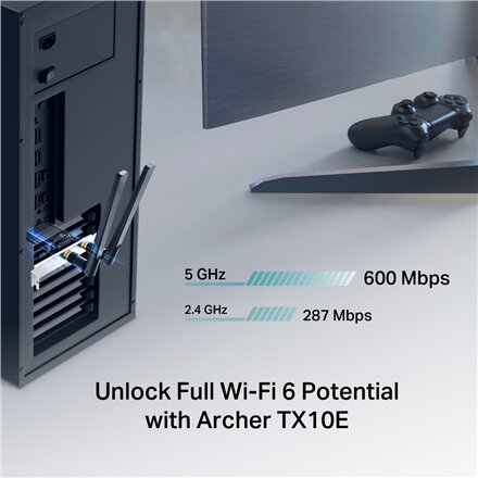 TP-LINK AX900 Wi-Fi 6 Bluetooth PCIe Adapter , Archer TX10E , 802.11ax , MU-MiMO Yes , no PoE , Antenna type Two High Gain Dual-Band Antennas