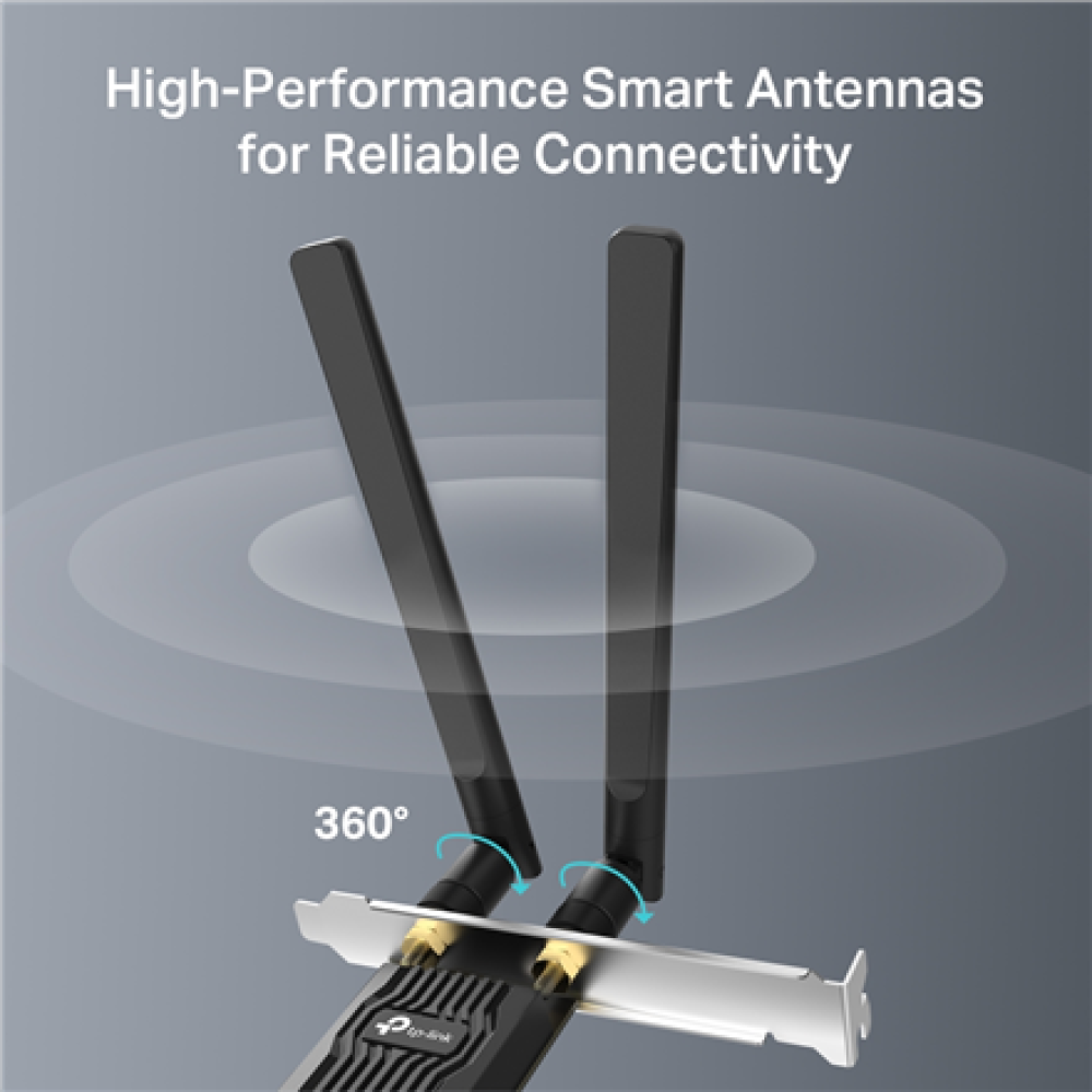 TP-LINK AX900 Wi-Fi 6 Bluetooth PCIe Adapter , Archer TX10E , 802.11ax , MU-MiMO Yes , no PoE , Antenna type Two High Gain Dual-Band Antennas