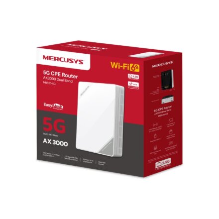 Mercusys 5G AX3000 Wireless Dual Band Router , MB520-5G , 802.11ax , 574/2402 Mbit/s , Ethernet LAN (RJ-45) ports 1 , Mesh Support No , MU-MiMO No , No mobile broadband , Antenna type Internal