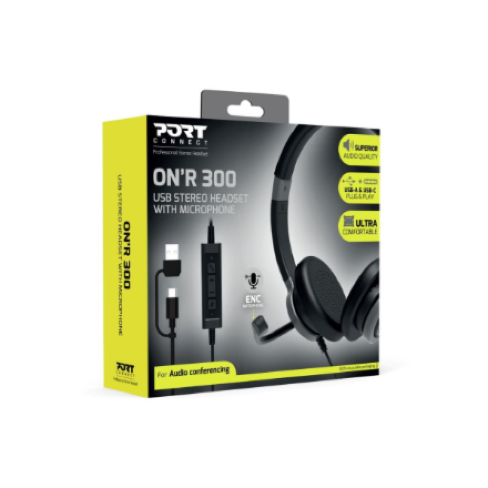 PORT CONNECT , Stereo USB Headphone PRO ONR 300 , Wired , On-ear , Noise canceling , Black