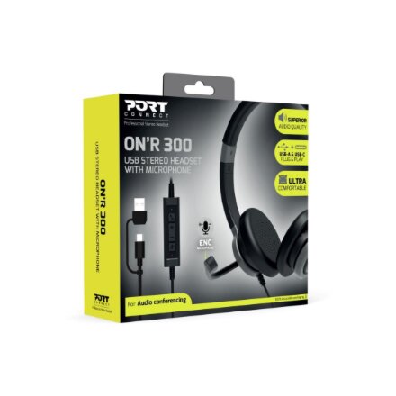 PORT CONNECT , Stereo USB Headphone PRO ONR 300 , Wired , On-ear , Black , Noise canceling