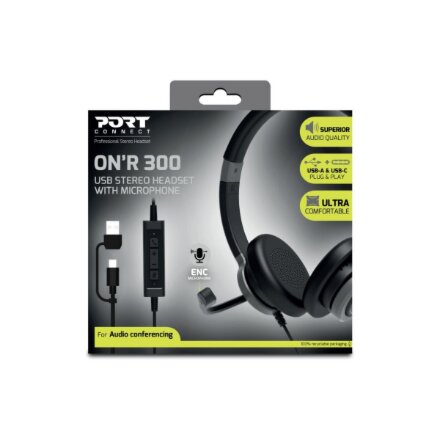 PORT CONNECT , Stereo USB Headphone PRO ONR 300 , Wired , On-ear , Black , Noise canceling