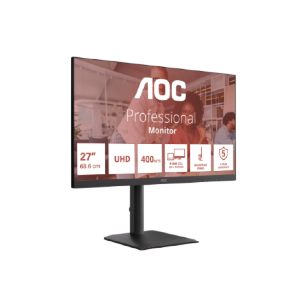 AOC , U27E4CV , 27 , IPS , UHD , 16:9 , 60 Hz , 4 ms , 3840 x 2160 pixels , 400 cd/m² , HDMI ports quantity 2 , Black