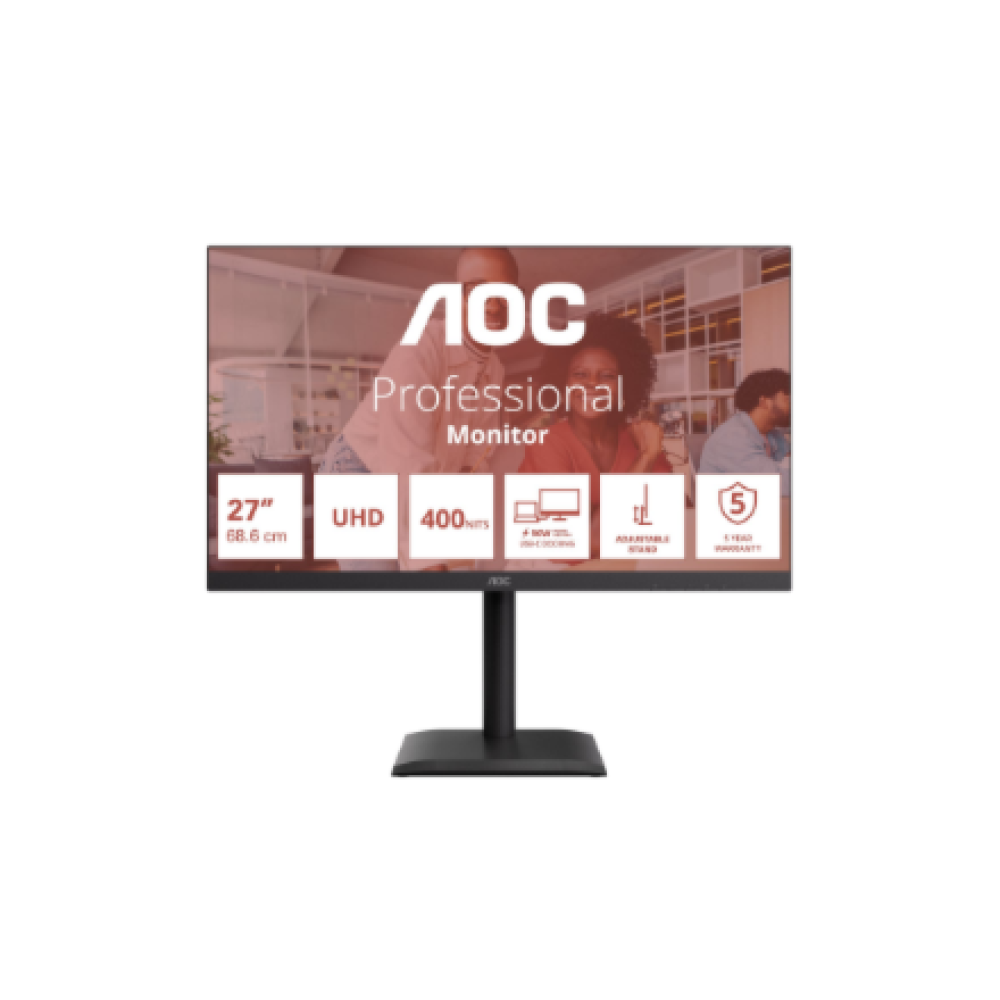 AOC , U27E4CV , 27 , IPS , UHD , 16:9 , 60 Hz , 4 ms , 3840 x 2160 pixels , 400 cd/m² , HDMI ports quantity 2 , Black