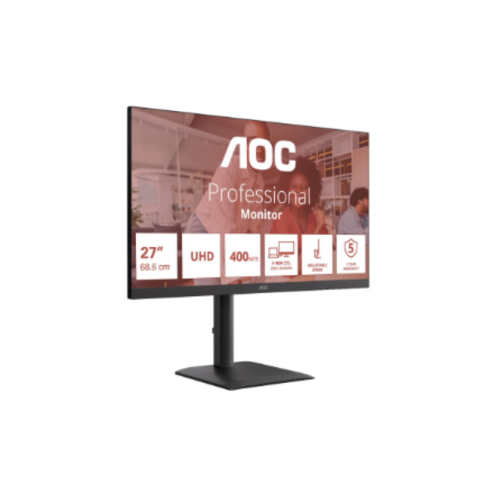 AOC , U27E4CV , 27 , IPS , UHD , 16:9 , 60 Hz , 4 ms , 3840 x 2160 pixels , 400 cd/m² , HDMI ports quantity 2 , Black