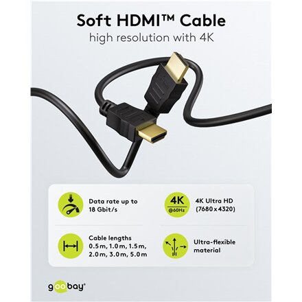 Goobay HDMI High‑Speed Cable with Ethernet , Soft , 0.5 m
