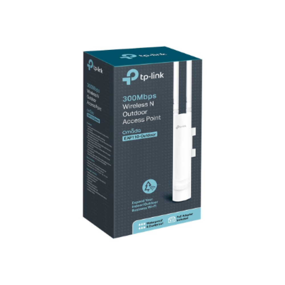 TP-LINK , N300 Wireless N Outdoor Access Point , EAP110 , 802.11n , 2.4 GHz , 300 Mbit/s , Ethernet LAN (RJ-45) ports 1 , MU-MiMO Yes , PoE in , Antenna type 2xExternal