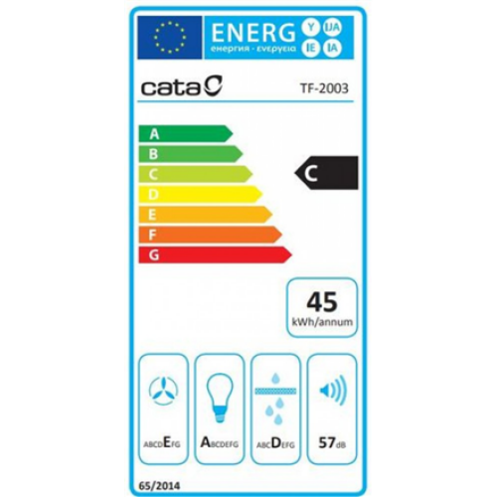 CATA , Hood , TF 2003 600 GBK , Telescopic , Energy efficiency class C , Width 60 cm , 390 m³/h , Mechanical control , LED , Black Glass