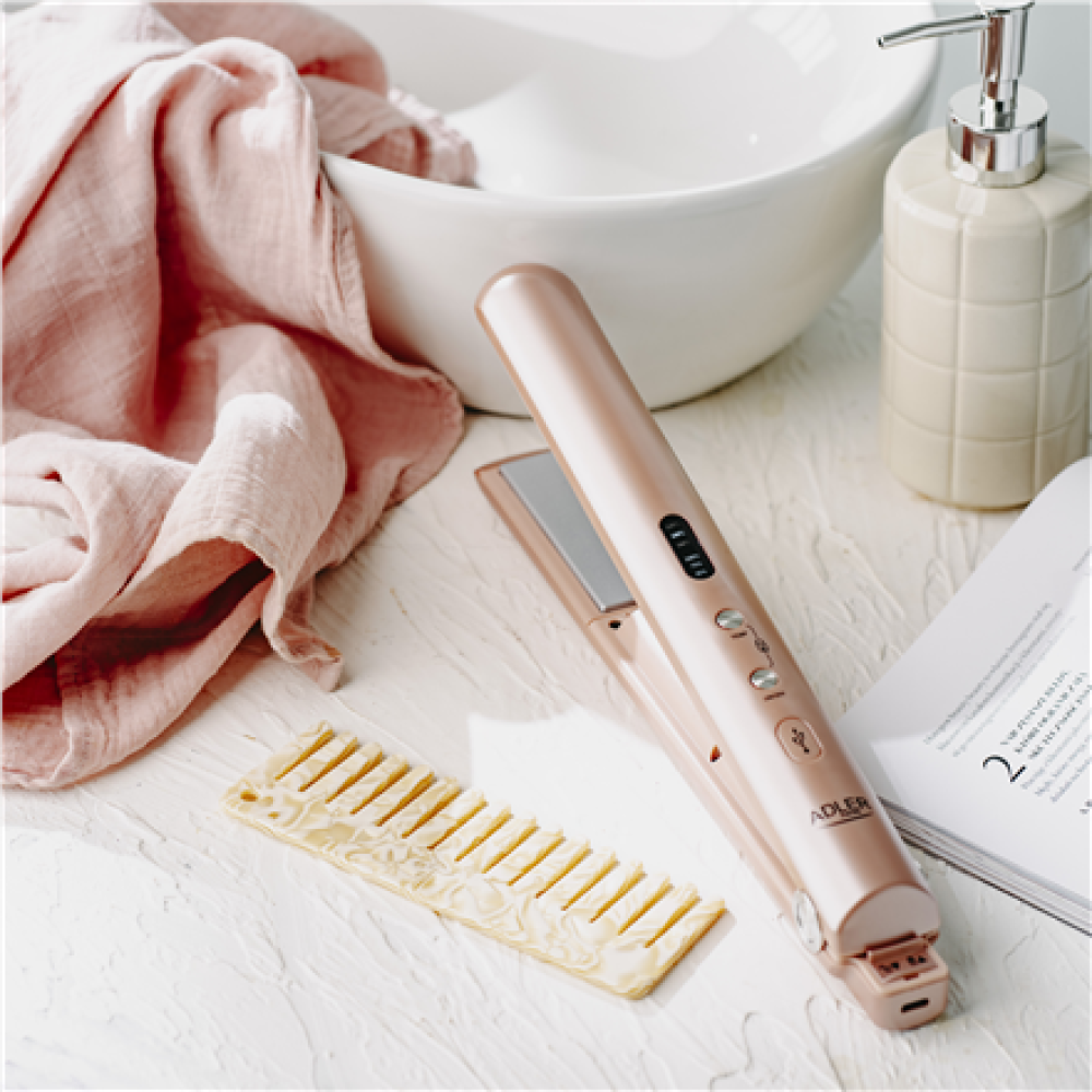 Adler Cordless Hair Straightener , AD 2327 , Ceramic heating system , Display LED , Temperature (min) 160 °C , Temperature (max) 220 °C , Pink