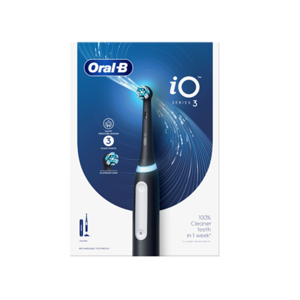 Oral-B Electric Toothbrush , iO3 Series , Rechargeable , For adults , Number of brush heads included 1 , Number of teeth brushing modes 3 , Black