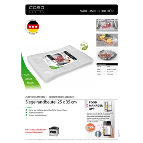 Caso , Sealed edge bags , 01286 , 100 bags , Dimensions (W x L) 25 x 35 cm