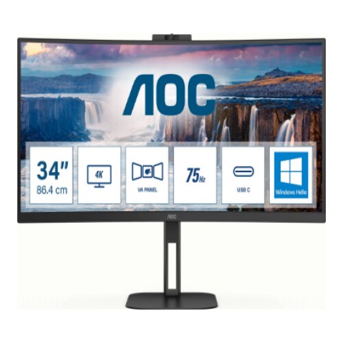 AOC , CU34V5CW/BK , 34 , VA , 21:9 , 100 Hz , 4 ms , 3440 x 1440 pixels , HDMI ports quantity 1