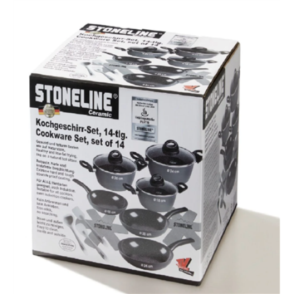 Stoneline , Ceramic Cookware Set of 14 , 15710 , 3 pans; 3 pots; 3 lids , Black , Lid included