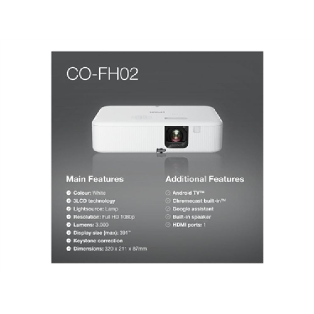 Epson , CO-FH02 , Full HD (1920x1080) , 3000 ANSI lumens , White , Lamp warranty 12 month(s)