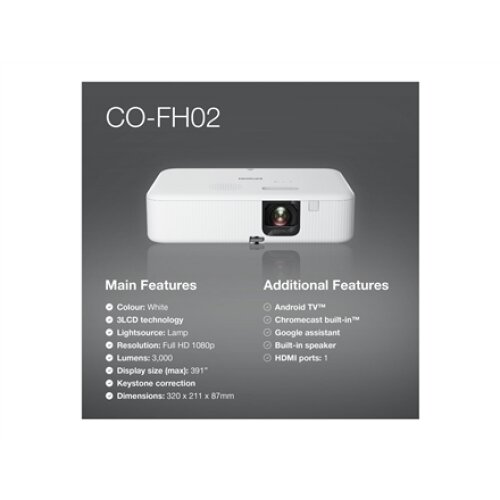Epson , CO-FH02 , Full HD (1920x1080) , 3000 ANSI lumens , White , Lamp warranty 12 month(s)