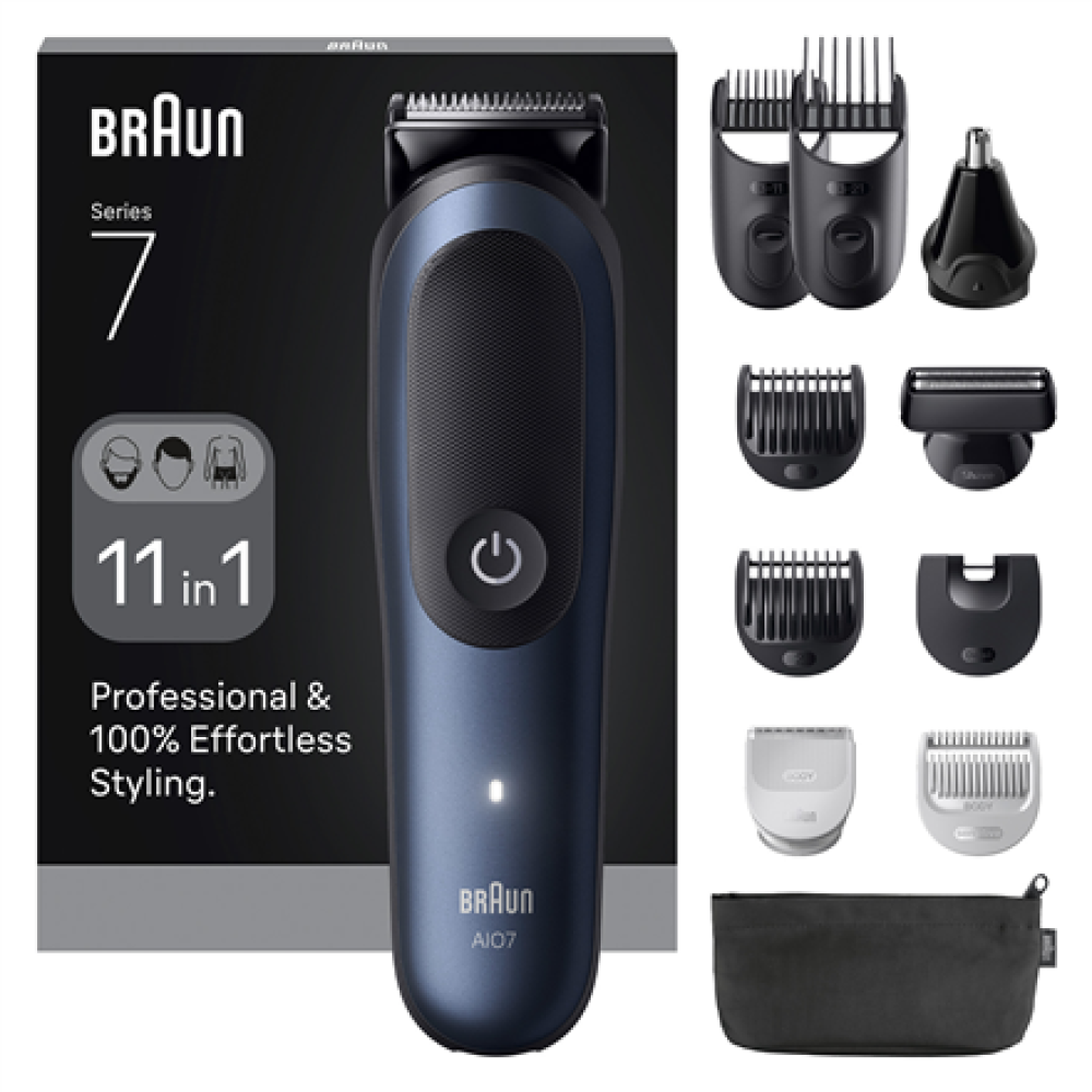 Braun 11in1 Grooming Kit , All-in-One Series 7 AIO7540 , Cordless , Number of length steps 14 , Black/Blue