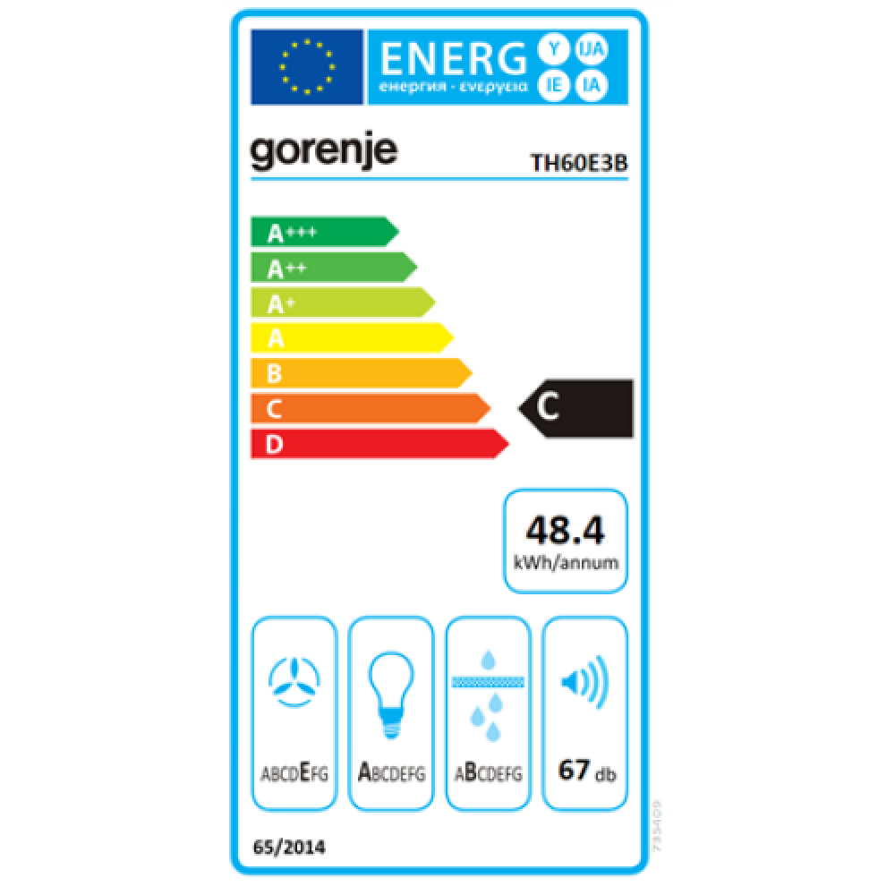Gorenje , Hood , TH60E3B , Telescopic , Energy efficiency class C , Width 60 cm , 350 m³/h , Push buttons , LED , Black