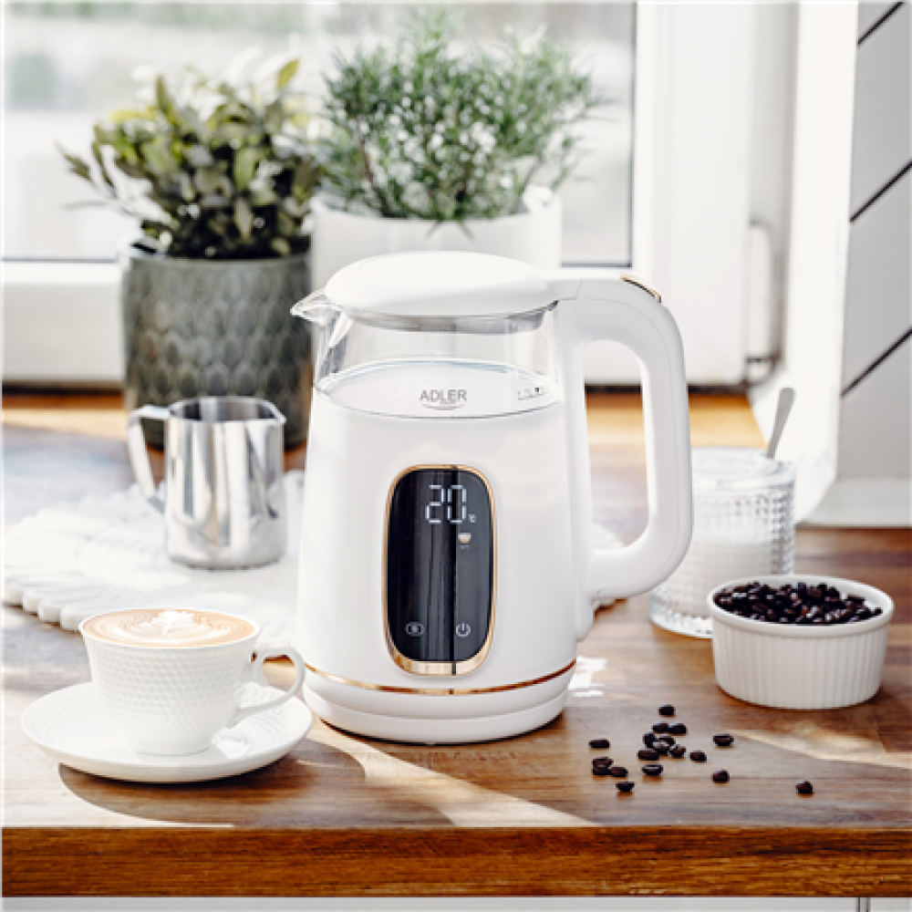 Adler Kettle with LED Display , AD 1305 , Electric , 2200 W , 1.7 L , Plastic , 360° rotational base , White/Gold