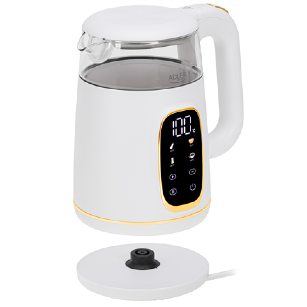 Adler Kettle with LED Display , AD 1305 , Electric , 2200 W , 1.7 L , Plastic , 360° rotational base , White/Gold
