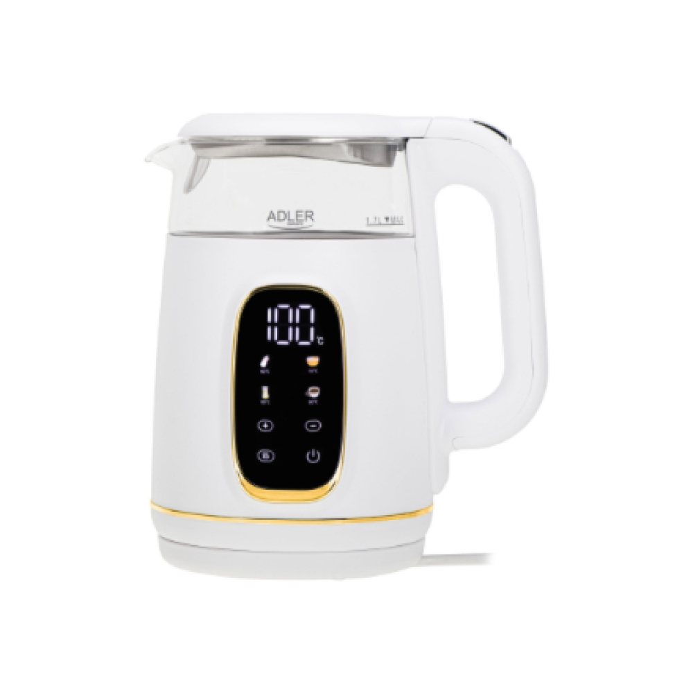 Adler Kettle with LED Display , AD 1305 , Electric , 2200 W , 1.7 L , Plastic , 360° rotational base , White/Gold