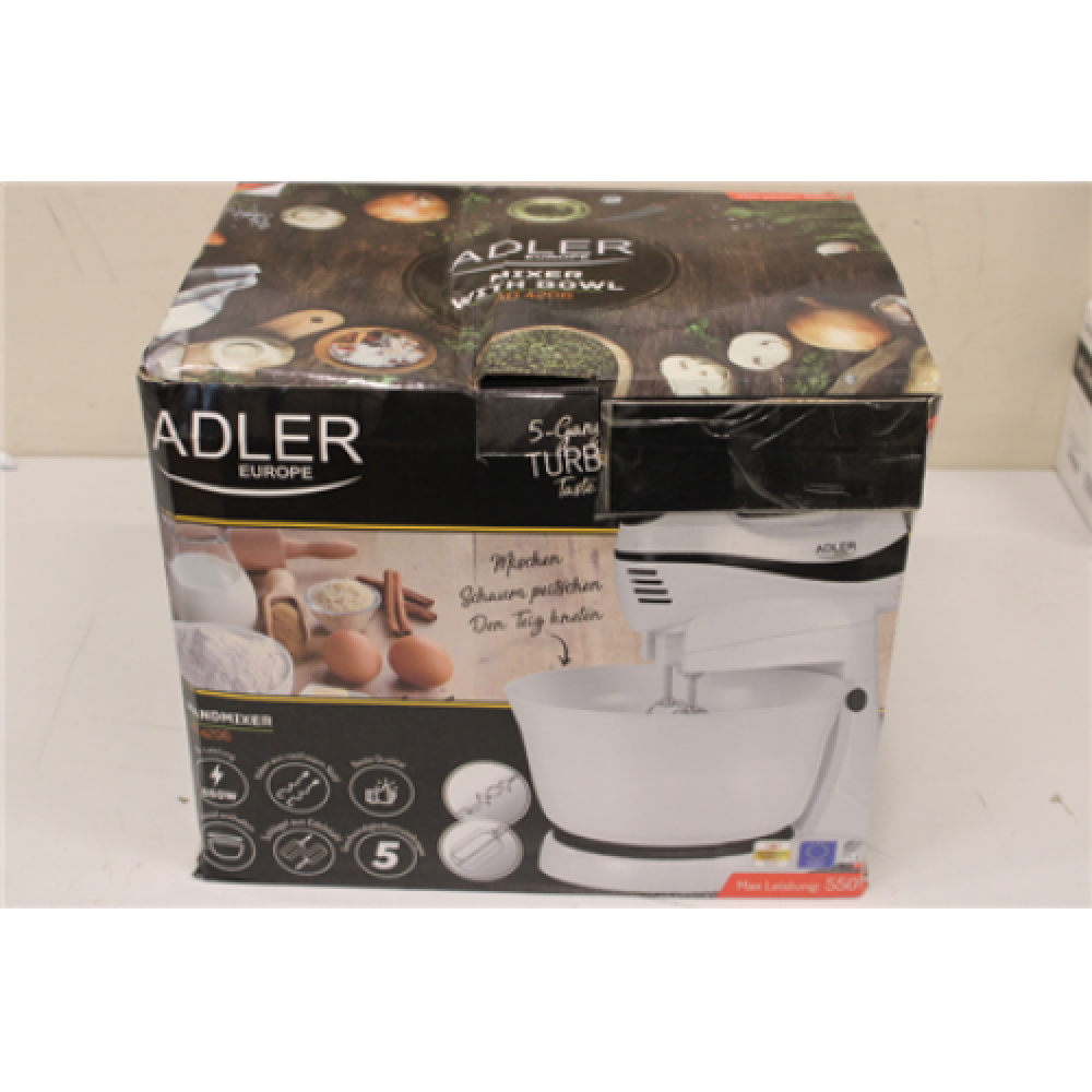 SALE OUT. Adler , AD 4206 , Mixer , Mixer with bowl , 300 W , Number of speeds 5 , Turbo mode , White , DAMAGED PACKAGING,SCRATCHED