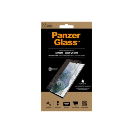 PanzerGlass , Samsung , Galaxy S22 Ultra , Tempered glass , Black , Case friendly. Compatible with ultrasonic fingerprint sensor. 100 % touch sensitivity. Antibacterial (ISO 22196 certified & JIS 22810 approved) , Screen Protector