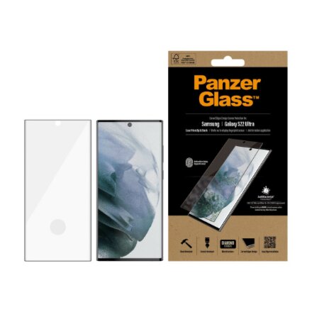 PanzerGlass , Samsung , Galaxy S22 Ultra , Tempered glass , Black , Case friendly. Compatible with ultrasonic fingerprint sensor. 100 % touch sensitivity. Antibacterial (ISO 22196 certified & JIS 22810 approved) , Screen Protector