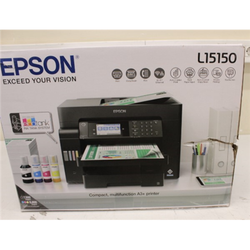 SALE OUT. Epson EcoTank L15150 Pint Scan Copy Fax , Epson EcoTank L15150 , Inkjet , Colour , Multicunctional Printer , A3+ , Wi-Fi , Black , DAMAGED PACKAGING