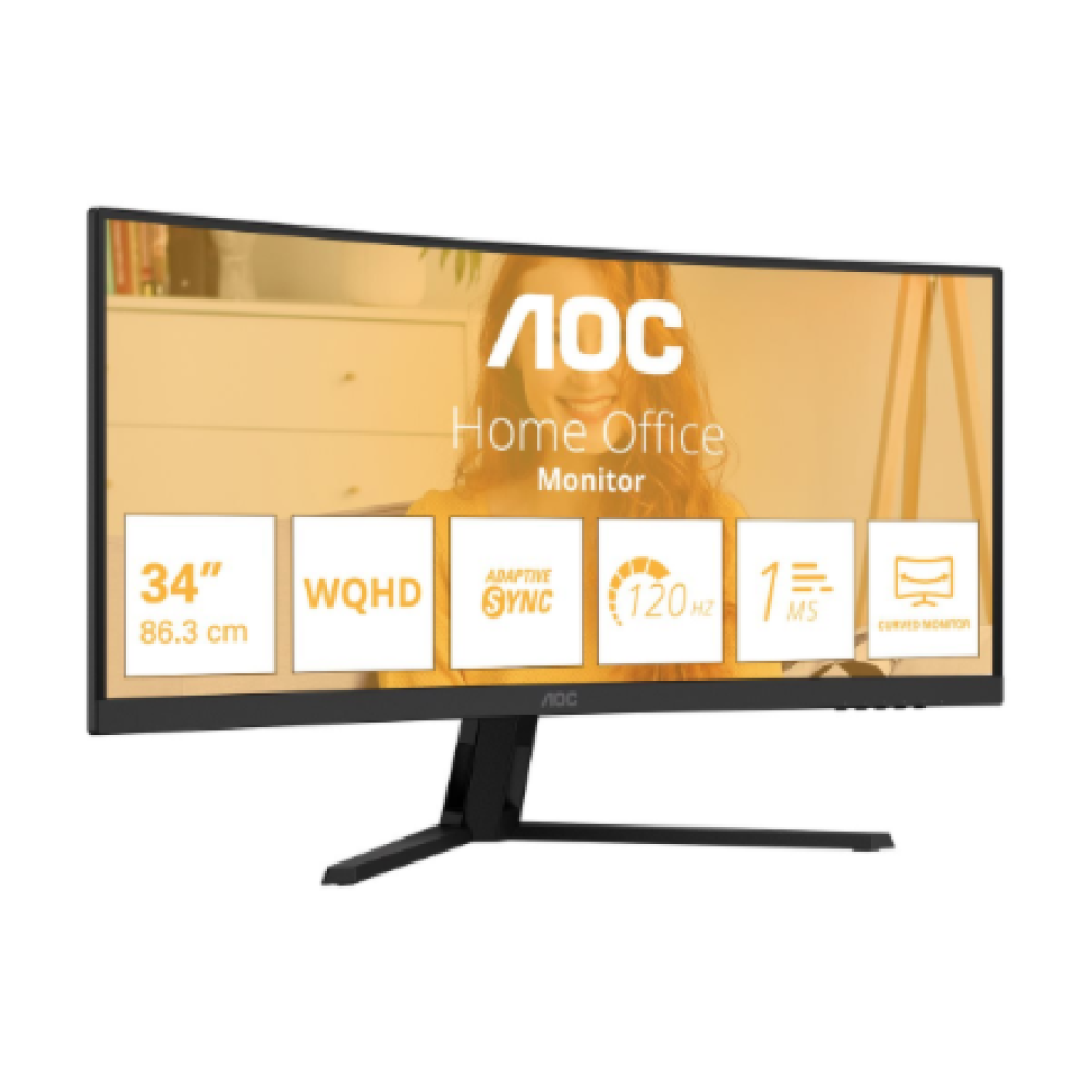AOC CU34B3E , 34 , VA , WQHD , 21:9 , 120 Hz , 4 ms , 3440 x 1440 pixels , 300 cd/m² , HDMI ports quantity 1 , Black