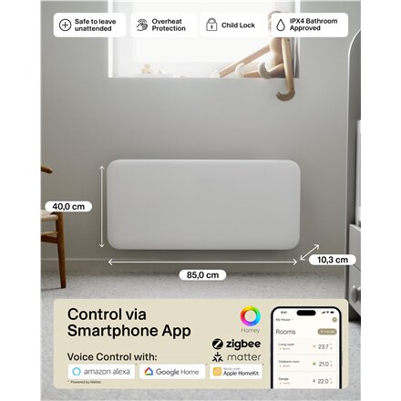 Mill Invisible Smart WiFi Heater , PA1500WIFI4 , Panel Heater , 1500 W , Suitable for rooms up to 18-22 m² , White , IPX4